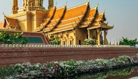 Golden Temples from the lake, Thailand